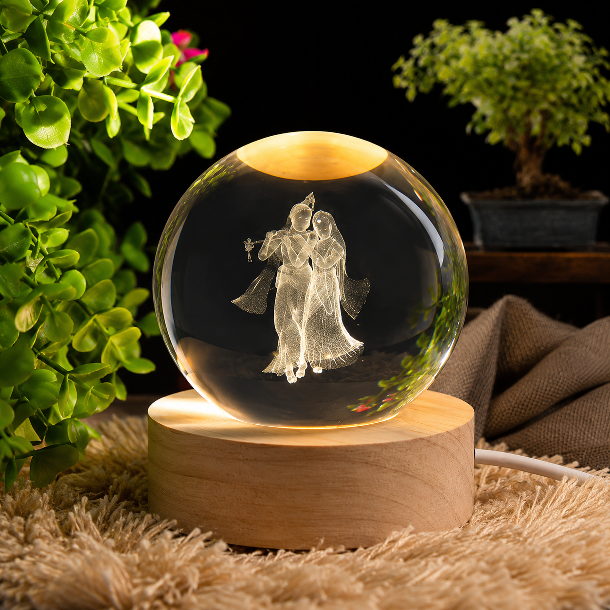 3D Radha Krishna Crystal Ball Night Lamp