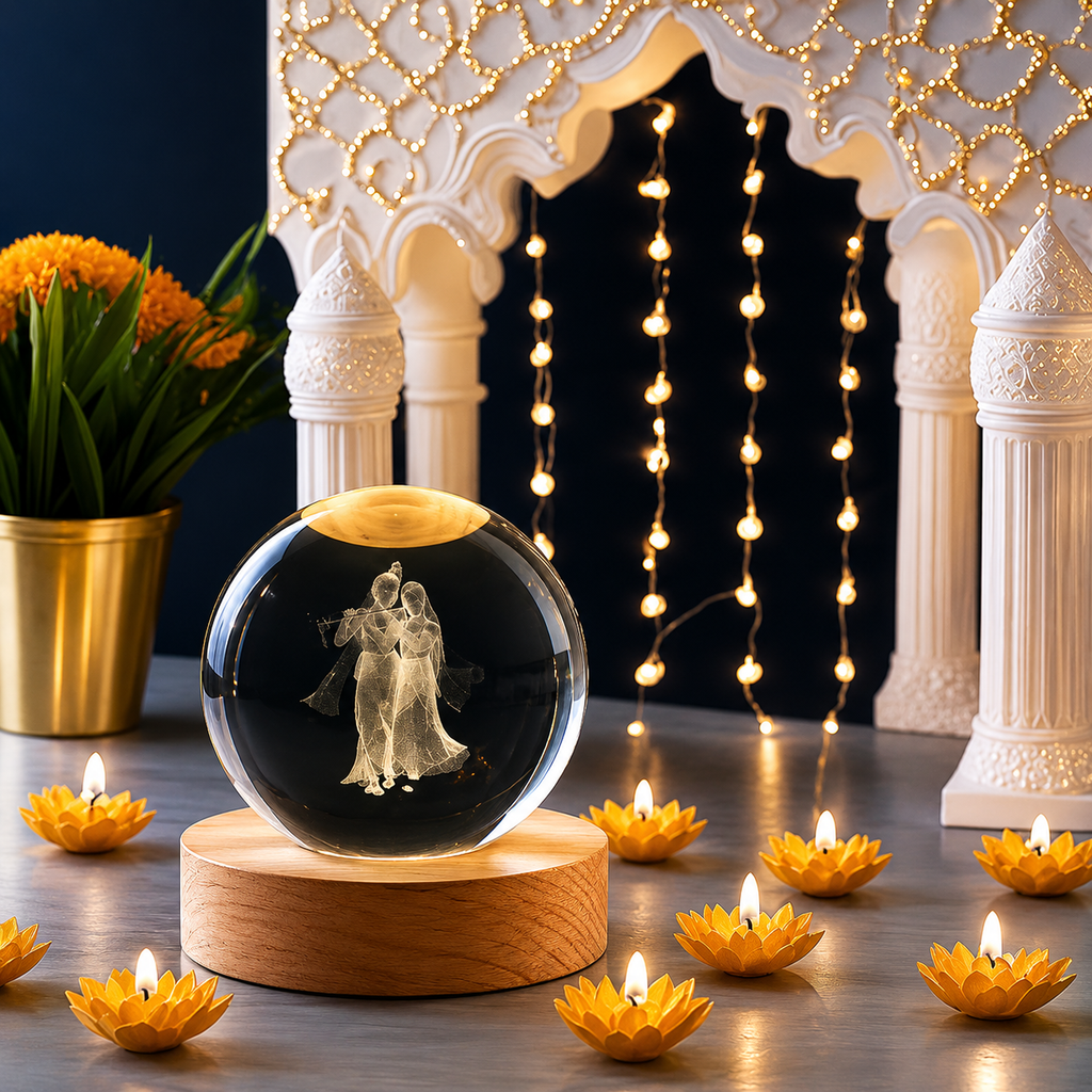 3D Radha Krishna Crystal Ball Night Lamp