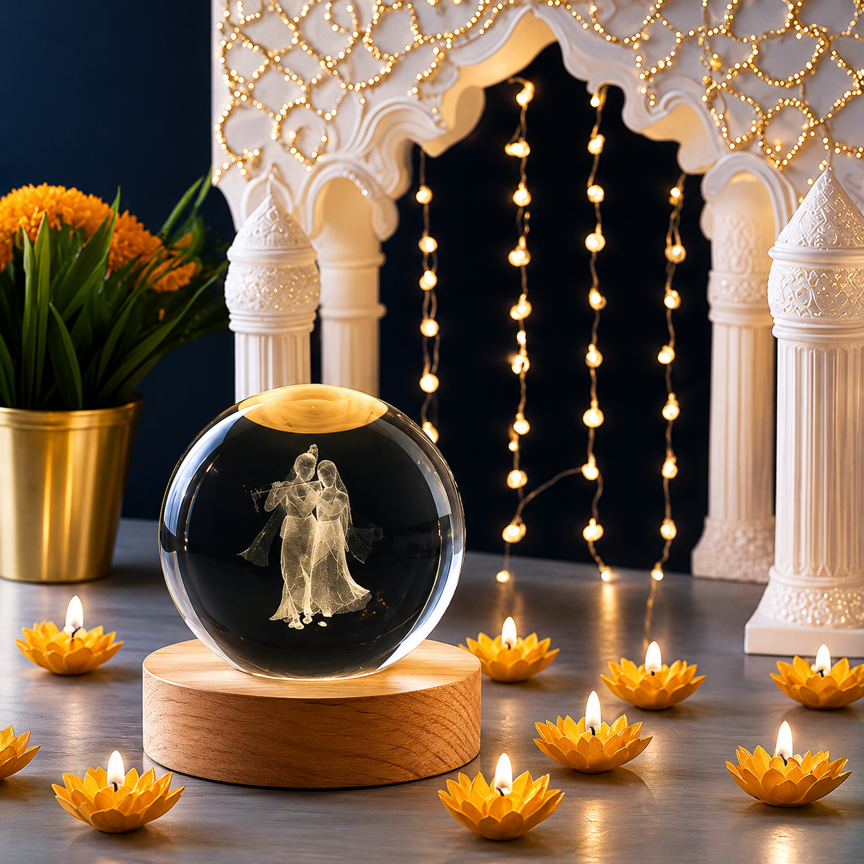 3D Radha Krishna Crystal Ball Night Lamp