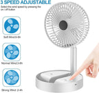 Table Fan (White) – Portable Folding, Rechargeable USB Type-C Fan with 3 Speed Setting