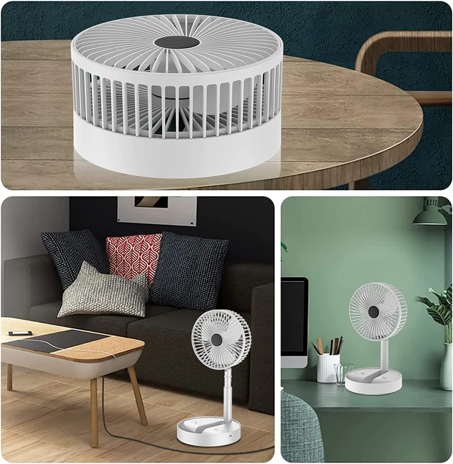 Table Fan (White) – Portable Folding, Rechargeable USB Type-C Fan with 3 Speed Setting